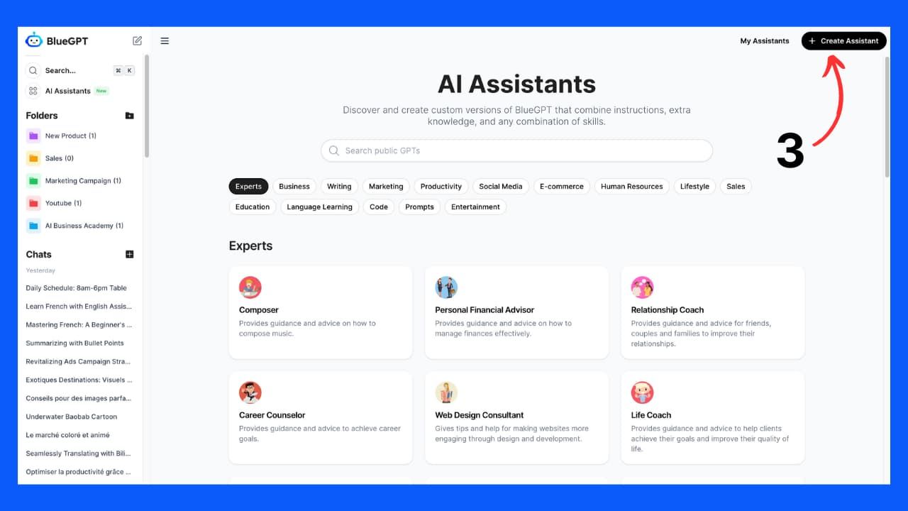 AI Assistant création on BlueGPT - Step 3